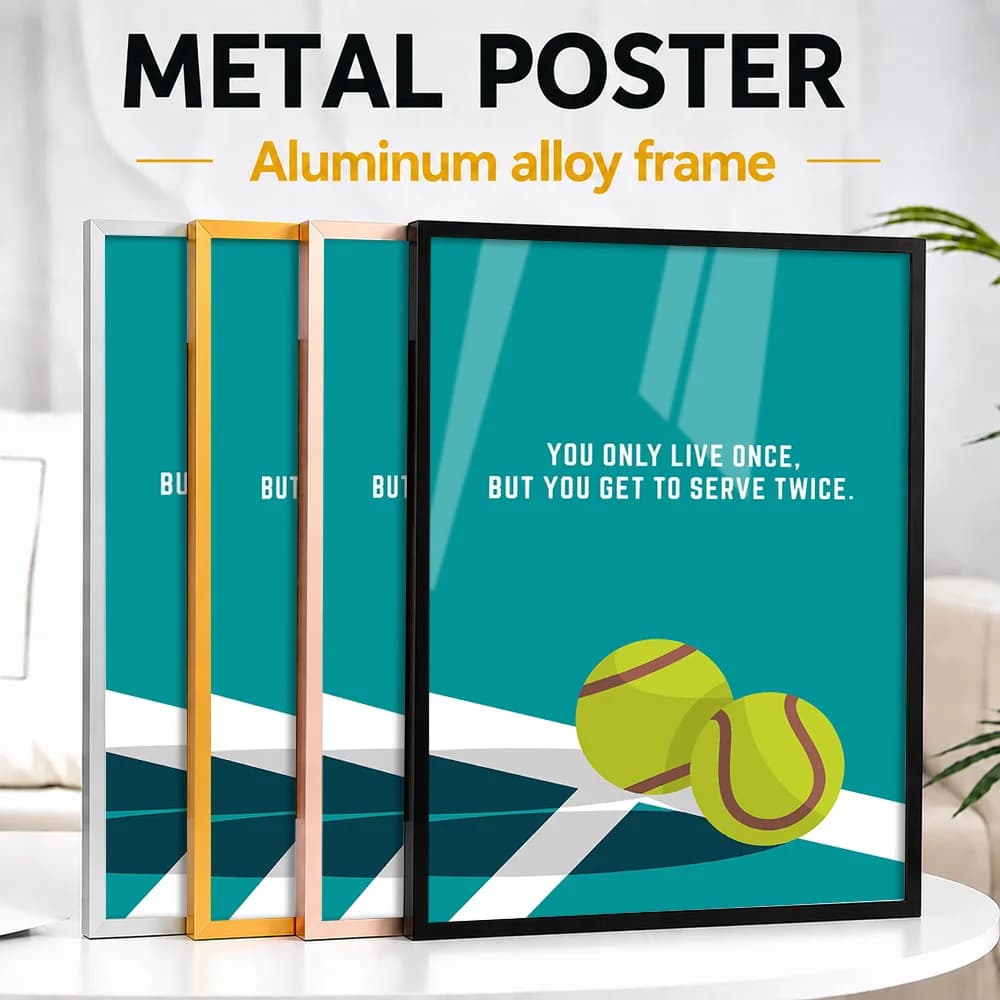 Tennis Balls And Motivational Quote Framed Aluminum Metal Poster Customized Photo Bold Typography Style Wall Art For Game Room