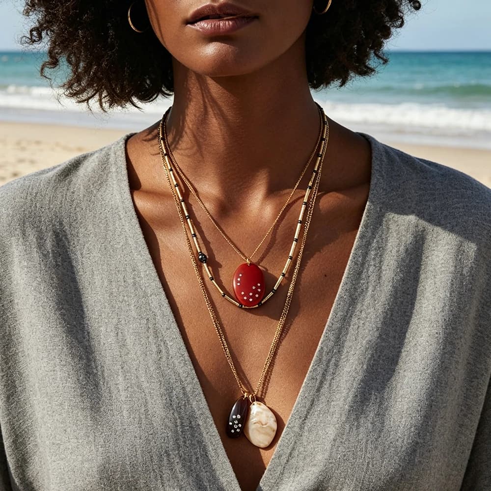 Multi-layer Resin Stone Pendant Necklaces for Women Fashion Holiday Party Jewelry Accessories 2026