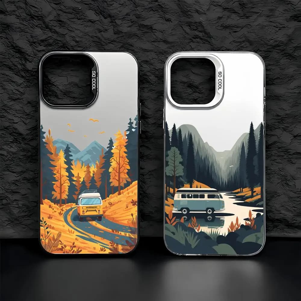 Custodia per telefono da viaggio con paesaggio forestale per iPhone 11/12/13/14/15/16/17 Pro Max, custodia sottile elegante antiurto in TPU Aurora