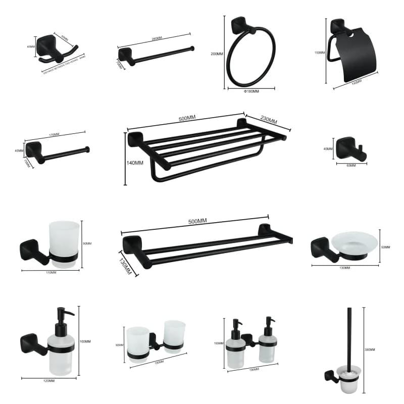Set di accessori per il bagno nero opaco Montaggio a parete Gancio per vestiti in acciaio inossidabile Porta carta igienica Porta asciugamani Ciondolo hardware