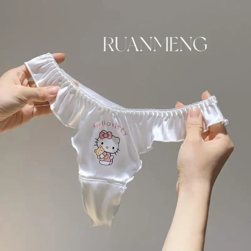 Slip a perizoma in raso Kawaii Hello Kitty, comodi e sexy con bordo elastico a balze, slip a vita bassa per lingerie da donna