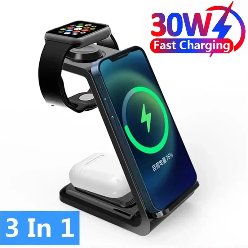 Caricatore Wireless 3 in 1, Supporto di Ricarica Rapida per Apple iPhone 17 16 15 14, Samsung Galaxy Watch, iWatch, Auricolari