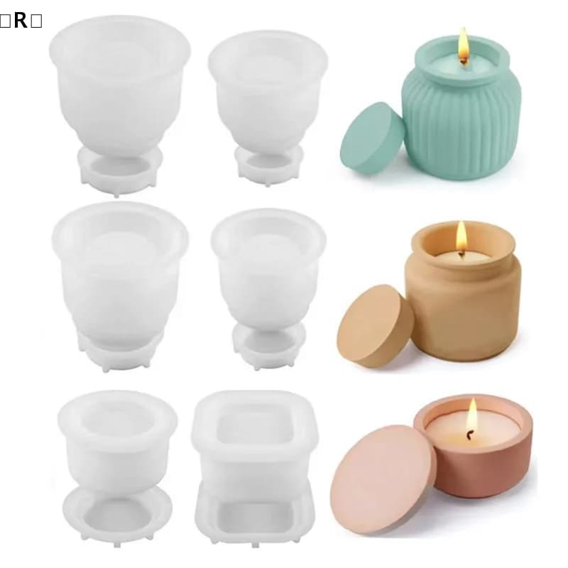 〔R〕1set DIY Candle Jar Silicone Mold With Lid - Aroma Wax Jar Making Mold For Resin, Concrete, Gypsum - Mold For Home Crafts