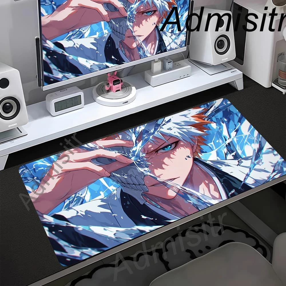 Tappetino per Mouse Anime Bianco e Nero, Tappetino da Scrivania Esteso per Laptop, Tappetino da Scrivania Giapponese BLEACH, Tappetino in Gomma per Tastiera, Tappetino per Mouse da Gioco per PC