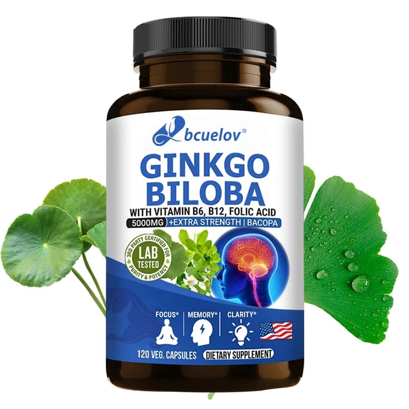 Capsule Bcuelov Ginkgo Biloba con vitamina B e zinco - Messa a fuoco cerebrale e supporto per la memoria, migliorano la funzione cerebrale e l'allarme mentale