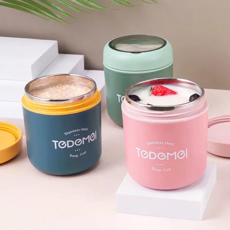☸Stainless Steel Vaccum Cup Soup Lunch Box Storage Warmer With Spoon Food Thermal Jar Insulated Soup Thermos Containers Cooler