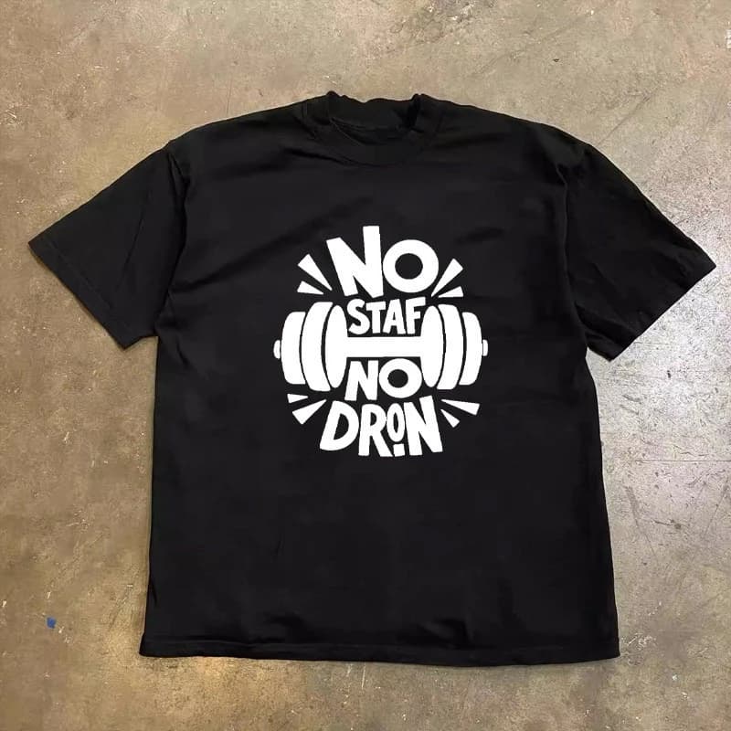 2026 New Fitness Dumbbell Letter Graphic Cotton T Shirt Gym Street Short Sleeve Top