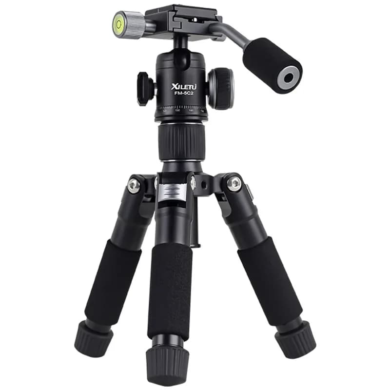 XILETU FM5C2 Mini treppiede portatile in metallo - 360 ° Testa rotante per DSLR/telefono Supporto da viaggio leggero con maniglia rimovibile