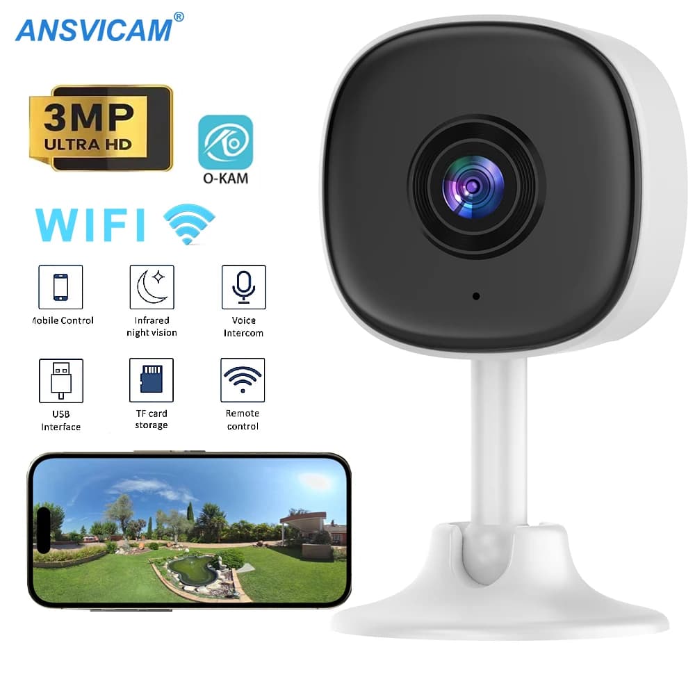 Telecamera O-Kam Pro per Monitoraggio di Animali Domestici e Bambini, 3MP WiFi, Videocamera di Sicurezza IP con Audio Bidirezionale e Visione Notturna, Compatibile con App iOS e Android