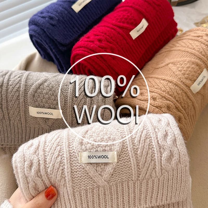 Sciarpa di lana di lusso 100% Donna Uomo Cavo spesso lavorato a maglia Avvolgente Sciarpa calda e robusta Sciarpe di cashmere calde Fazzoletto da collo Regalo di Natale