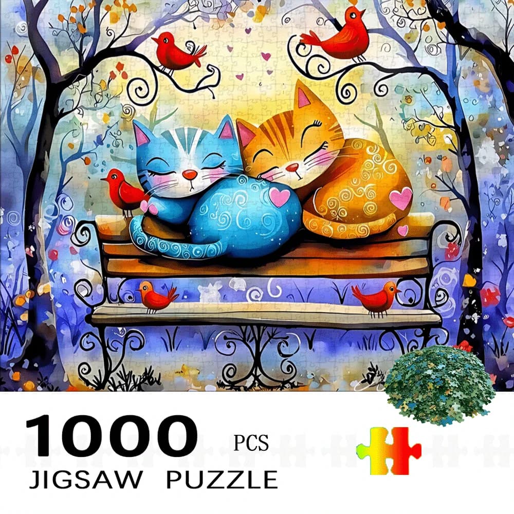 Puzzle grande da 1000 pezzi con gatti colorati sul panchina - Cervello impegnativo adatto per adulti e famiglie, decorazioni per la casa fai da te, ca