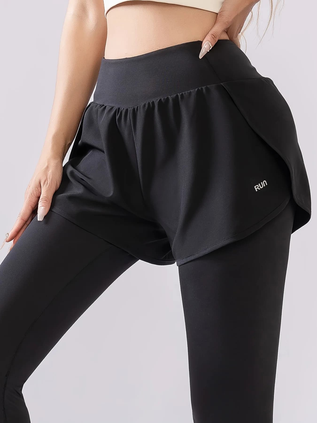 Leggings Yoga Donna a Vita Alta Effetto Due Pezzi, Asciugatura Rapida, Pantaloni Fitness Aderenti Traspiranti e Anti-Sudore per la Corsa