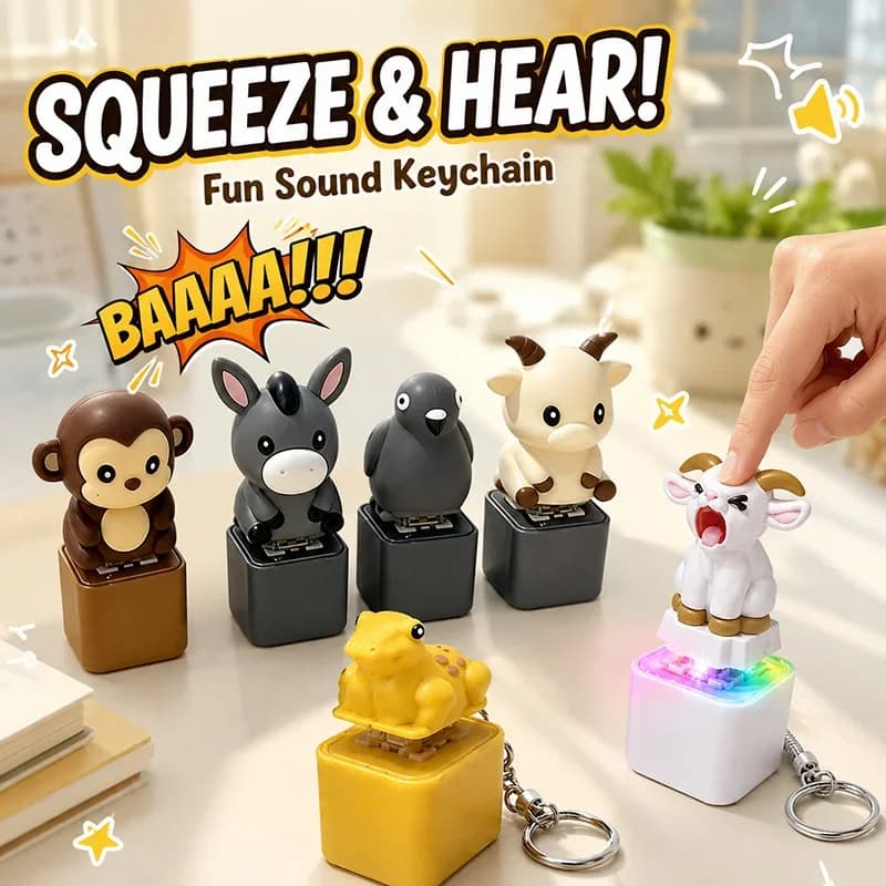 Flash Effects Monkey Button Keychain with LED Colorful Lights Pigeon Voice Key Ring Fidget Donkey Lamb Sounds Pendant
