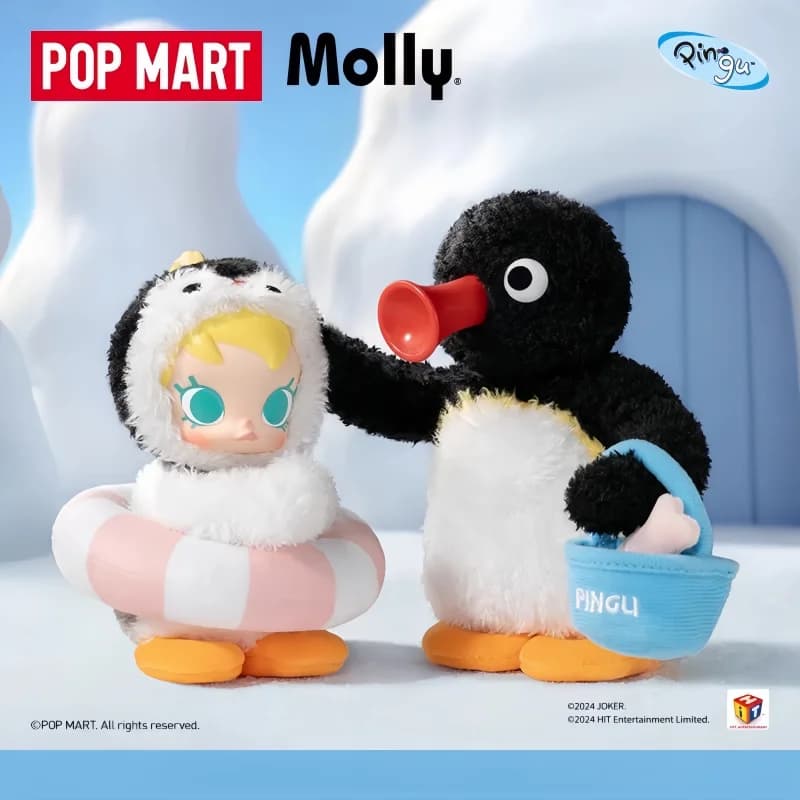 POP MART Baby Molly X Pingu Happy Fishing Series Blind box Mystery box Molly Collecting figurines Model Cute Toy Girl Birthday Gifts