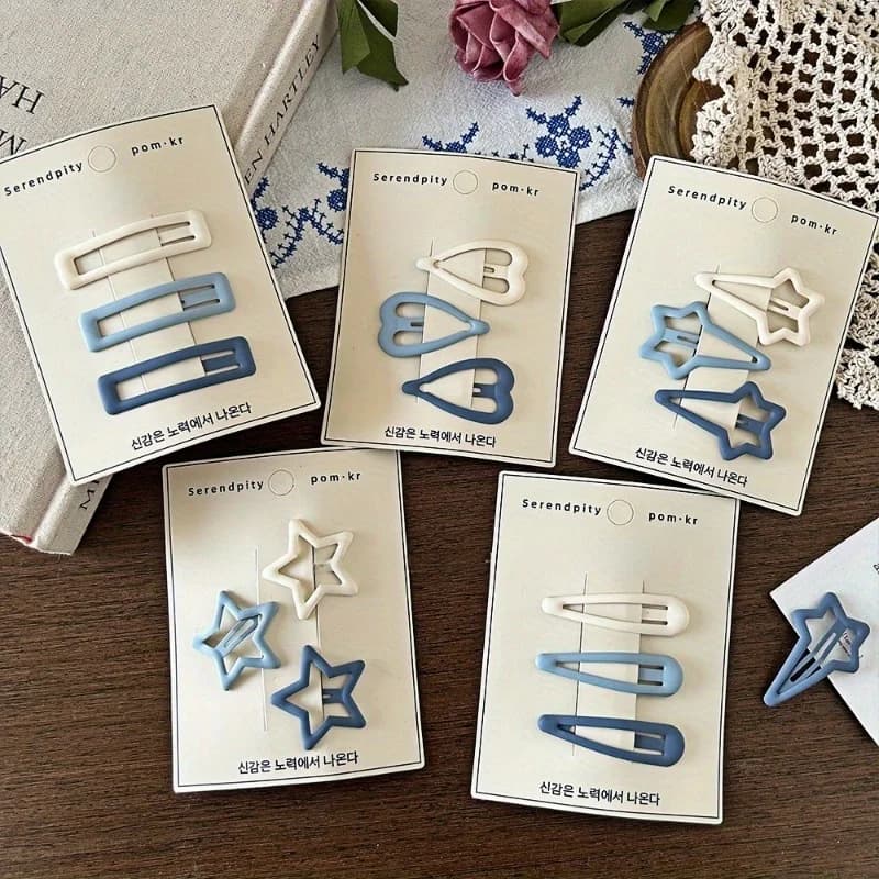 15pcs Matte Gray-Blue Hair Clips Suitable for Y2K Style - Cute Star, Water Drop, Lucky & Five-Pointed Shapes, Smooth Non-Slip Cl