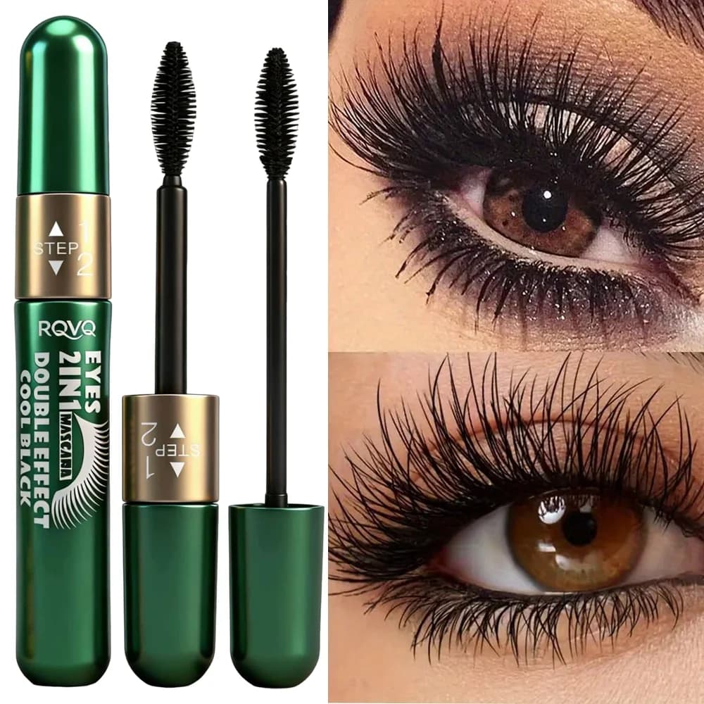 Mascara waterproof 2 in 1, mascara anti-sbavature, non grasso, duraturo e arricciante