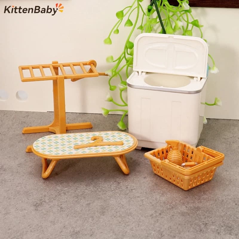 1:12 casa delle bambole in miniatura lavatrice vestiti stendibiancheria ferro lavanderia Set Decor giocattolo bambola mobili bambino finta gioca giocattolo