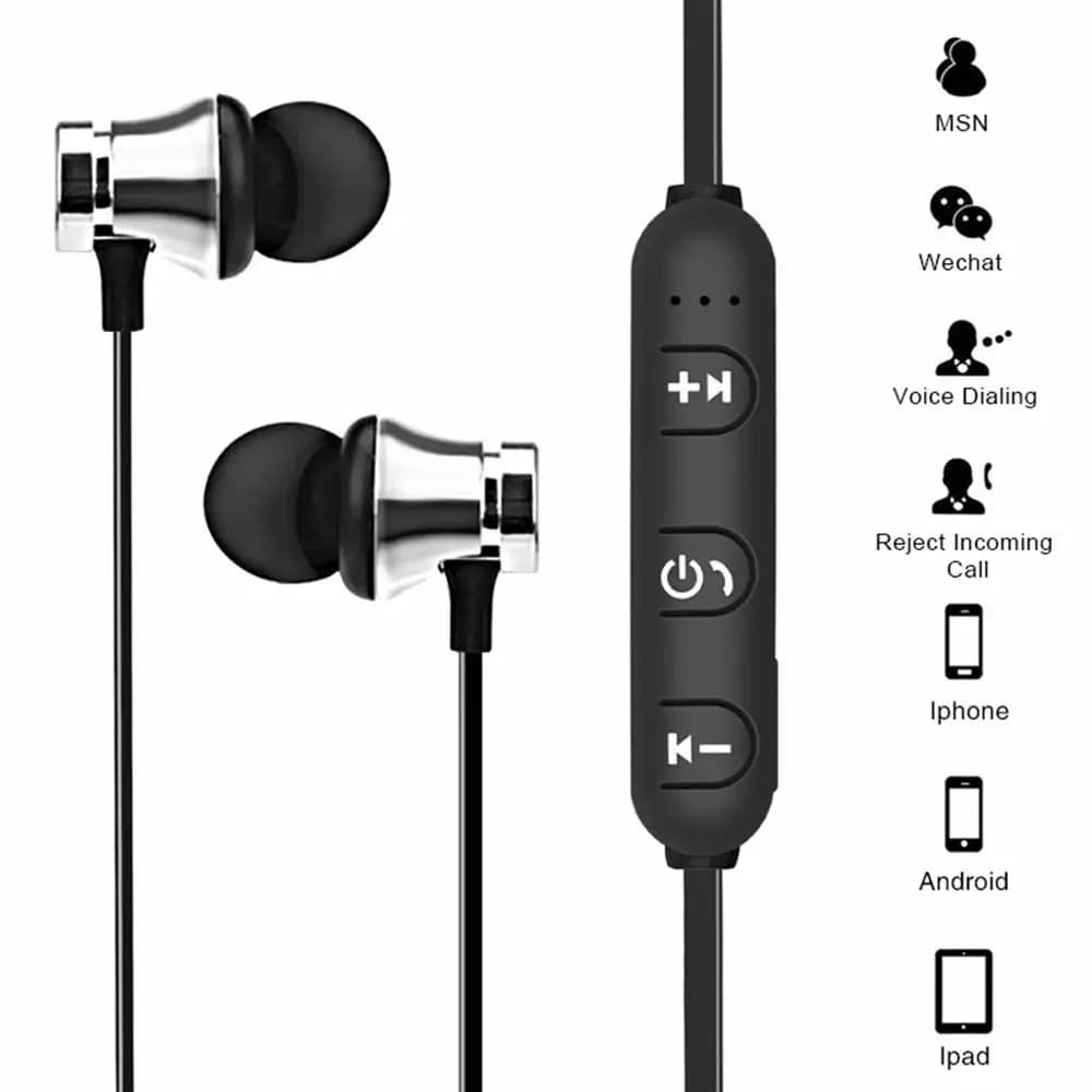 Auricolari Bluetooth Wireless con Microfono, Cuffie Stereo In-Ear per Musica e Chiamate, Design a Collare, Magnetici, per Sport