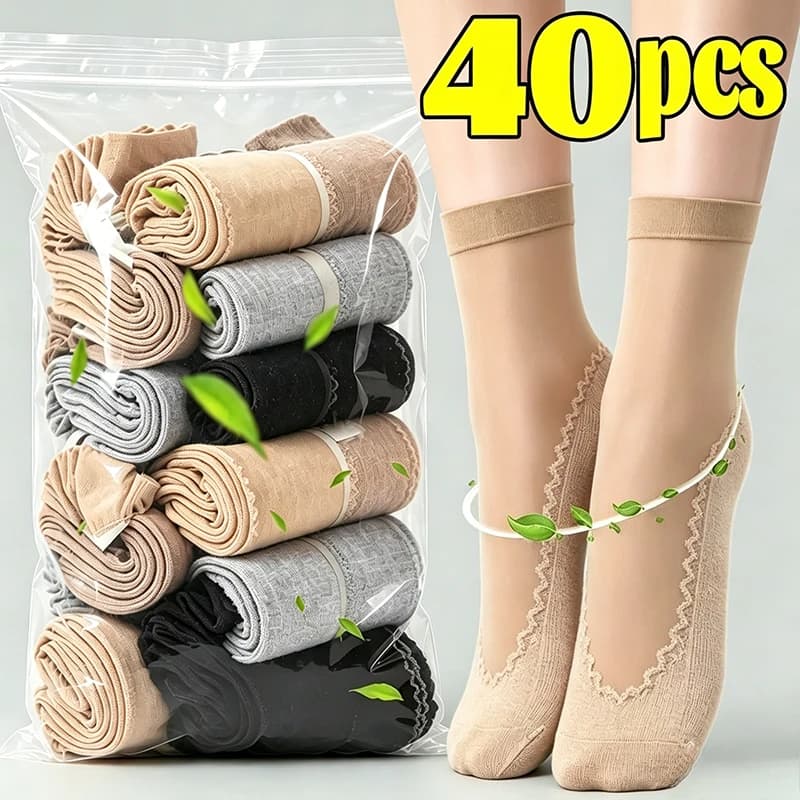 10pairs Women Soft Socks Velvet Silk Socks Non-Slip Bottom Splice Transparent Ladies Ultrathin Spring Summer Breathable Sock