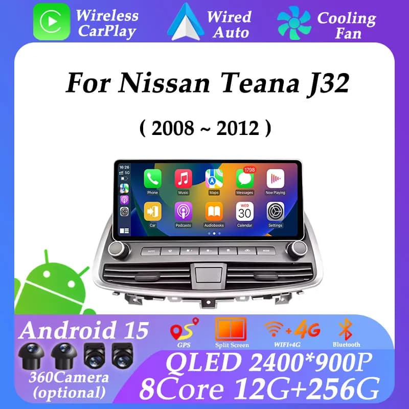 12.3 "per Nissan Teana J32 2008-2012 Android Auto Wireless CarPlay Ultra-sottile Schermo Autoradio Lettore Multimediale GPS Navi 4G BT