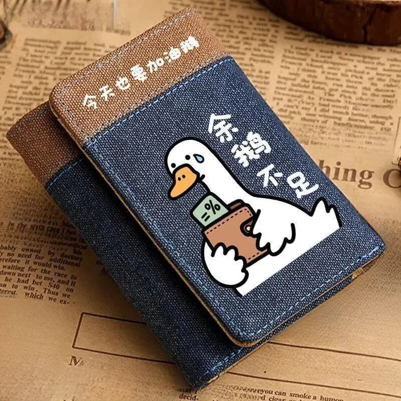 Unisex Large Capacity Coin Purse Wallet Durable Simple Cute Cartoon Design Denim Material Bifold Mobile Phone Bag for Youth