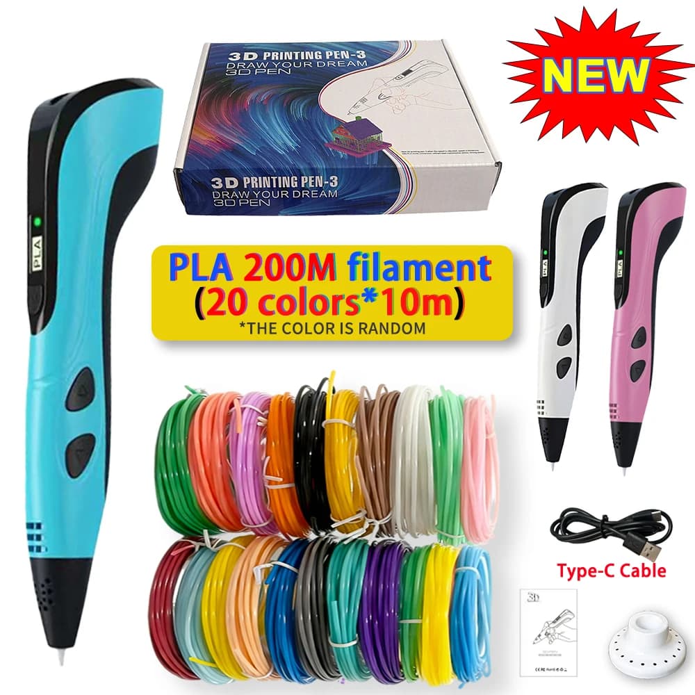 2025 New 3D Pen for Kids 3D Printing Pen Set of do-it-your drawing pens PLA USB Filament Birthday Christmas Gifts for Creative Children