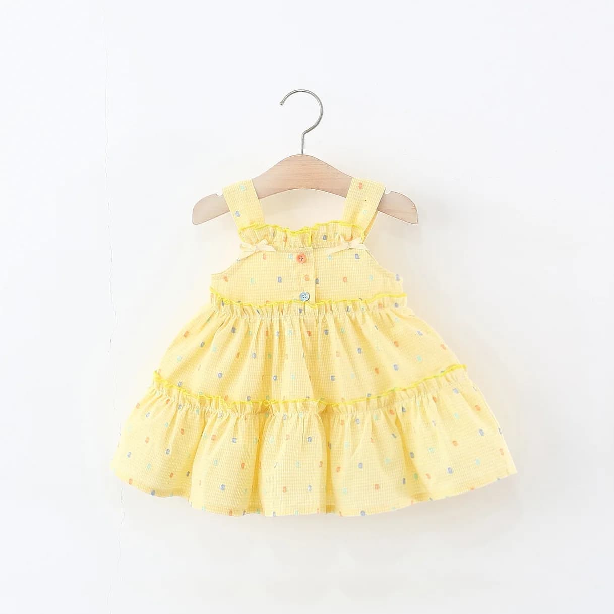 Abito da bambina con fionda gialla a quadretti, nuovi vestiti estivi senza maniche per bambini con fiori colorati per bambini dai 0 ai 4 anni