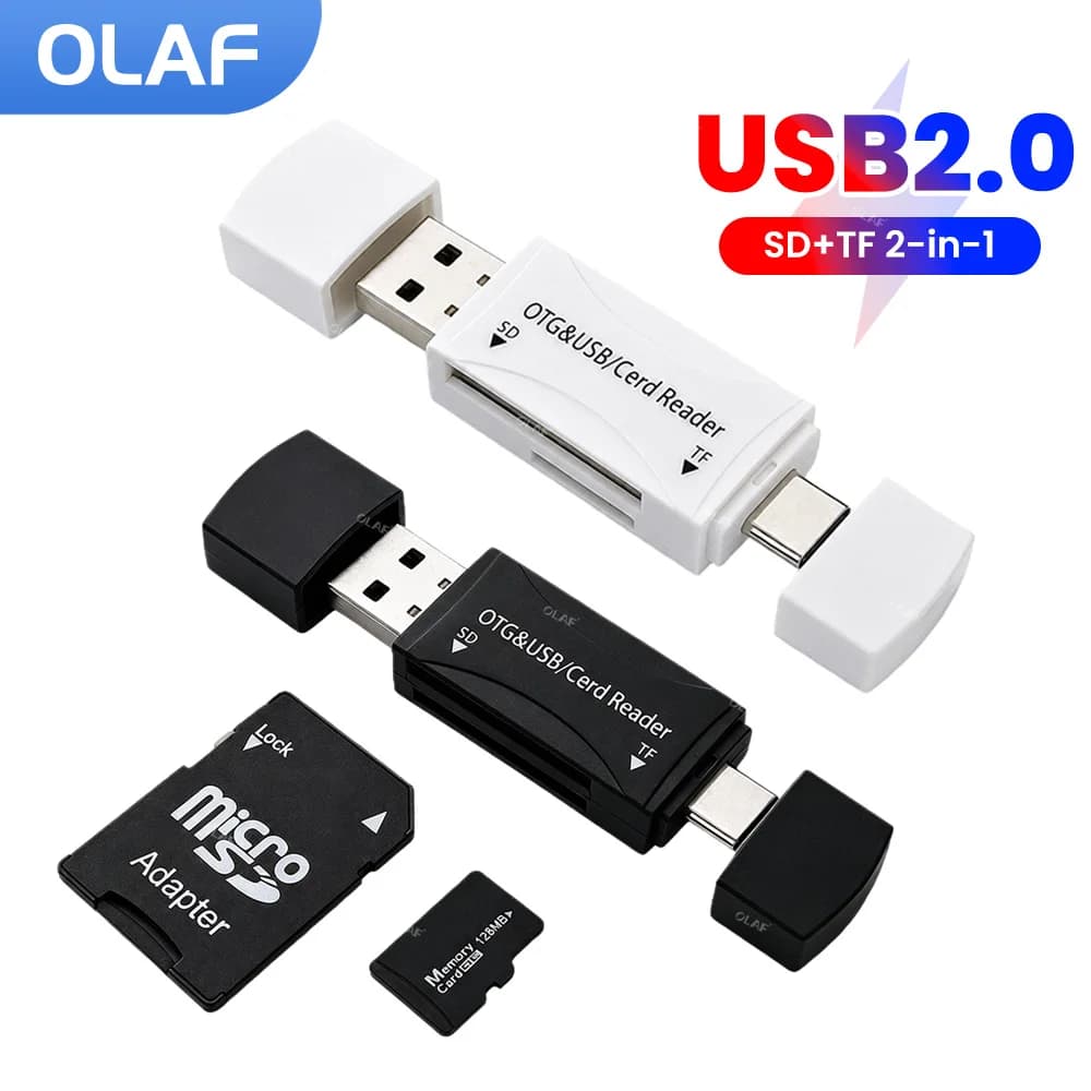 2-in-1 USB2.0 Card Reader Adapter High Speed Reading Cards USB Type C To SD/TF Memory Cardreader for iphone 15 16 17 Phone