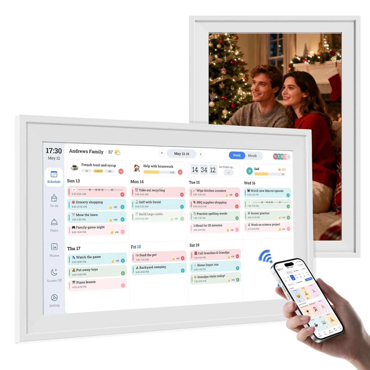 Calendario digitale da parete da 15,6 pollici Grafico dei lavori domestici Display interattivo touchscreen intelligente Controllo APP 64 GB per orari di famiglia