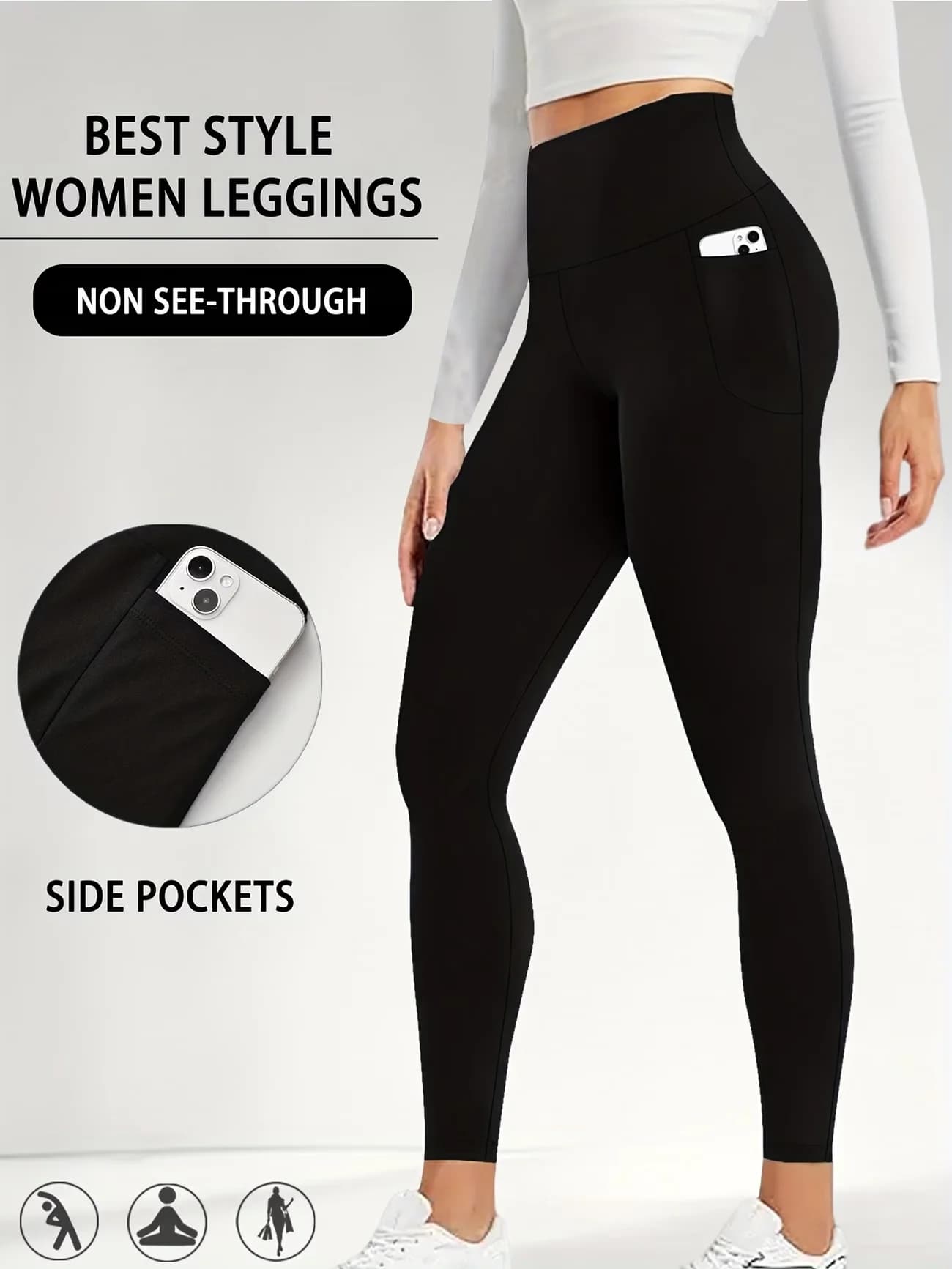 Pantaloni da donna a vita alta con controllo della pancia e tasche, pantaloni da yoga super morbidi a tutta lunghezza, adatti per la corsa, il fitness e l'allenamento