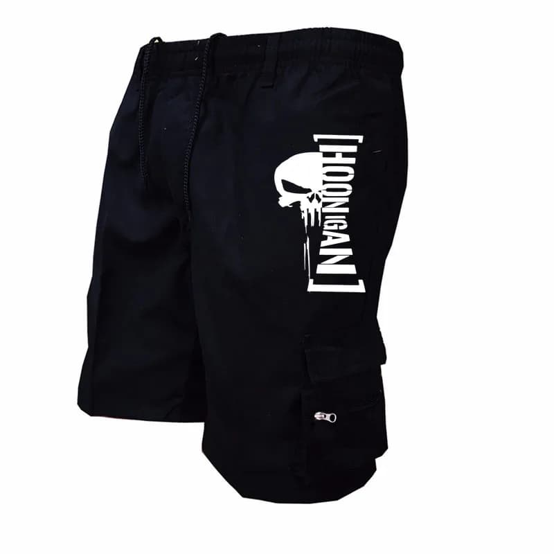 Teenage outdoor cycling shorts with elastic waistband, quick drying, loose fitting work pants, multi pocket printed design