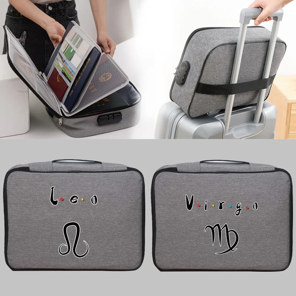 Large Document Storage Bag Organizer File Folder Passport Holder Password Lock Constellation Print Oil Sex Toy Privacy Storage