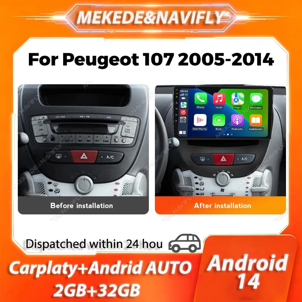 MEKEDE 2 Din Carplay For Peugeot 107 Toyota Aygo Citroen C1 2005-2014 IPS Screen Car Radio GPS Stereo Intelligent audio system