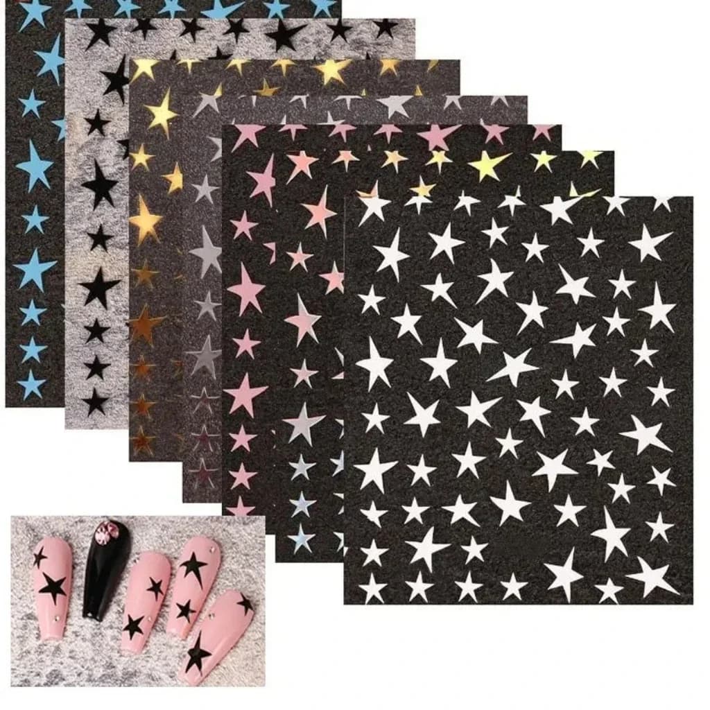 Mix 7 Stelle Colorate Unghie Adesivi Pentagramma Irregolare Decalcomanie Laser Lucido Decor Decalcomanie Autoadesive Manicure FAI DA TE Foil Wraps