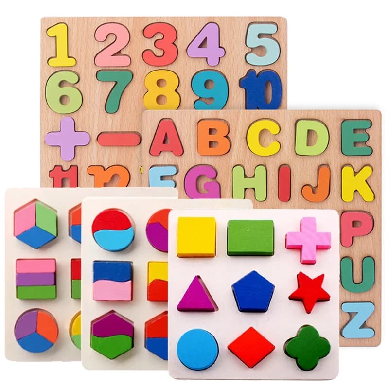 Puzzle in legno Alfabeto Numero Forma Bordo di corrispondenza Bambino Apprendimento precoce Puzzle 3D Giocattoli educativi in età prescolare per bambini