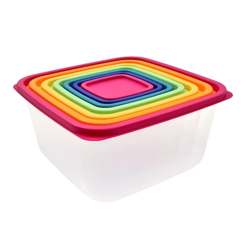 New Multicolor Plastic Food Storage Container Set of 14 Pieces for Leftovers Meal Prep and Microwave Reheating Bento Box Kitchen Organizer