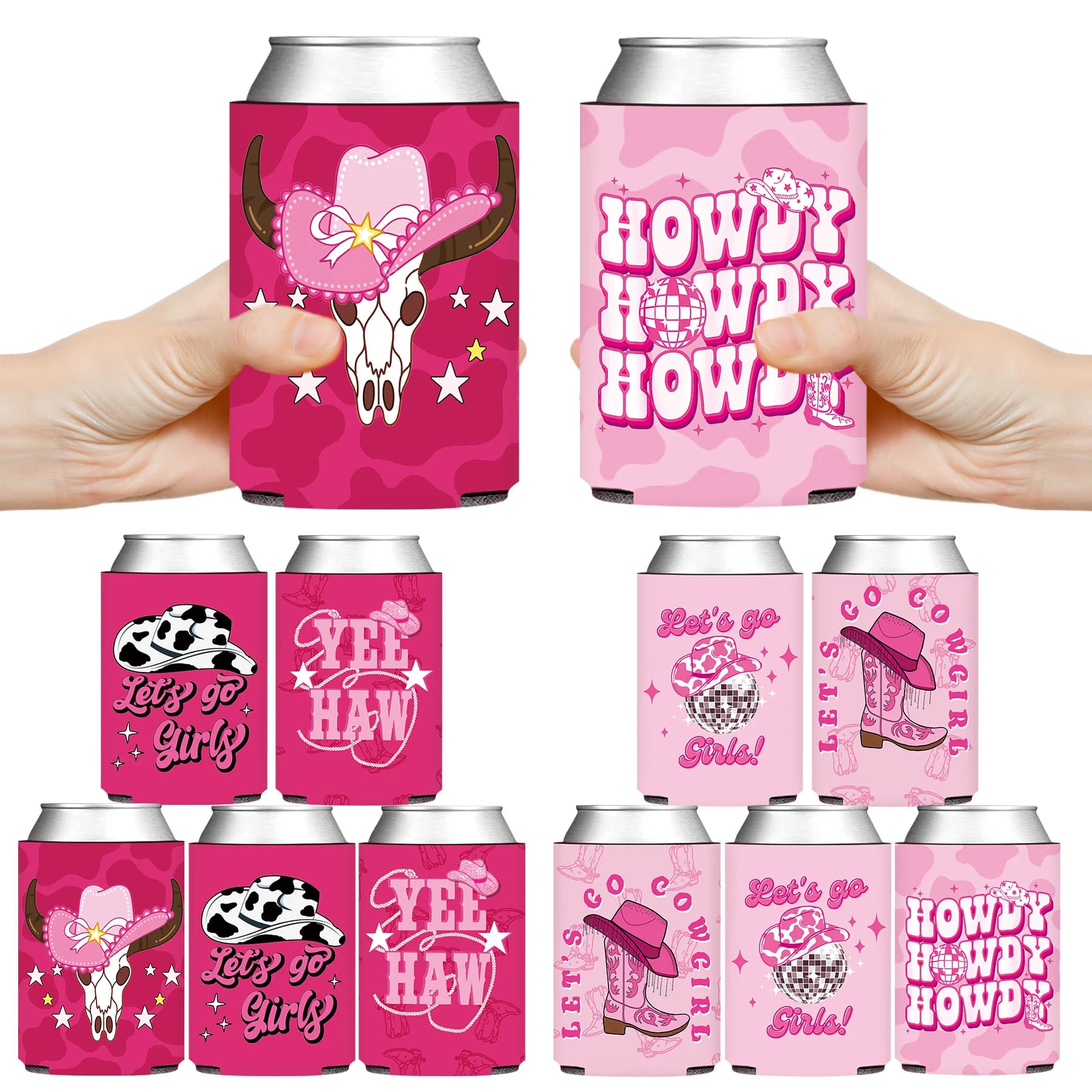 12 pezzi, dispositivo di raffreddamento termico per il fine settimana del cowgirl rosa caldo, maniche per stivali da cowgirl di compleanno occidentale, regalo per addio al nubilato