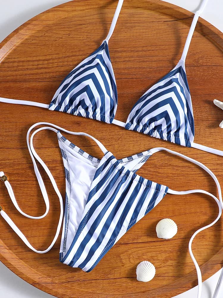 ZRTAK nuovo arrivo triangolo bikini a righe costume da bagno donna micro costumi da bagno stampa costume da bagno brasiliano biquini sexy abbigliamento da spiaggia