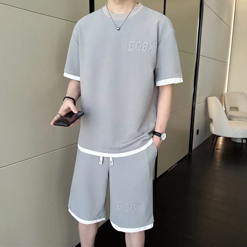 2025 New Men's Summer Ice Silk Loose ort Sve Sportswear Set Casual Two-Piece Suit Polyester Fiber T-irt And orts