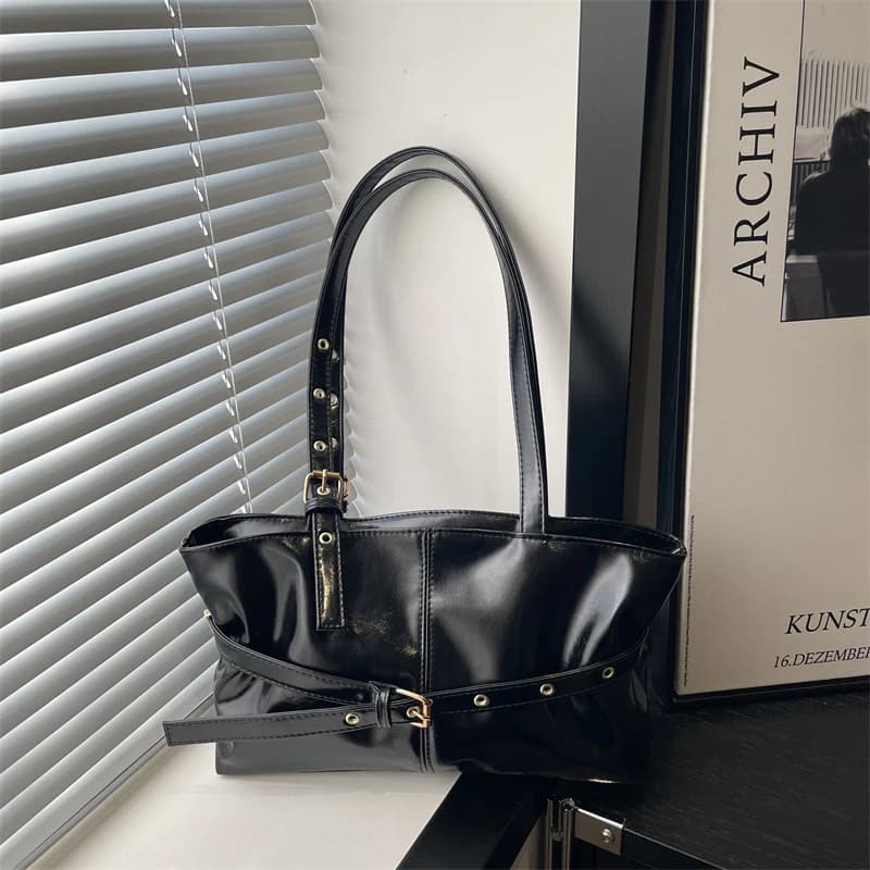 Trendy Simple Women Shoulder Bag Solid Color Soft PU Leather Tote Bag Large Capacity Handbag for Commute Shopping
