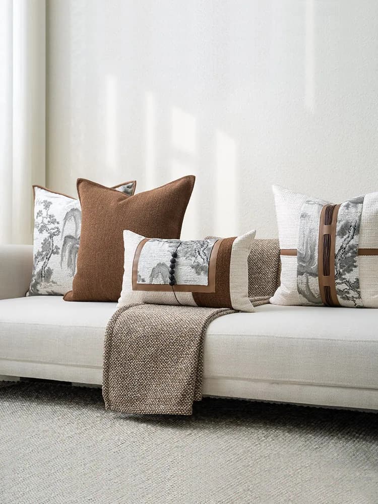 Cuscino per Divano in Stile Cinese Moderno con Paesaggio Montano e Acquatico, Combinazione Leggera e Lussuosa per Casa e Hotel