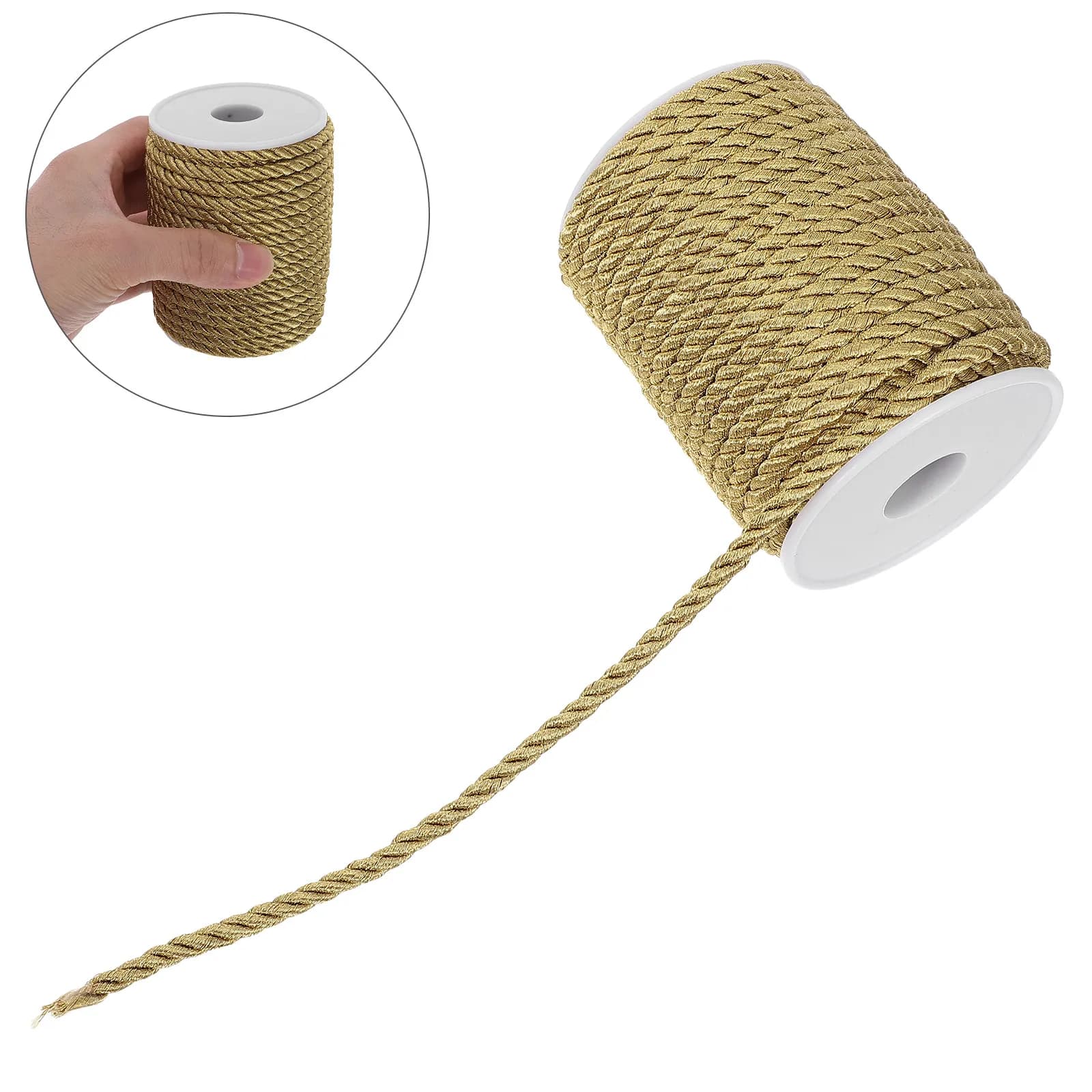 1 Roll 6Mm Braided Silver Twisted Cord Cotton Rope Graduation Curtain Ornament Craft Decorative Trim Silver Twisted Cotton Cord