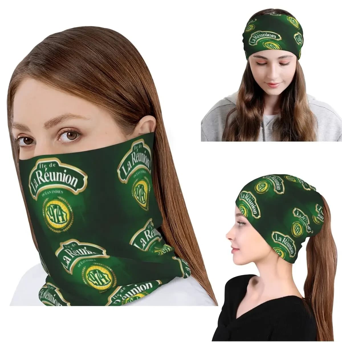 974 Reunion Island Flag Bandana Neck Gaiter Magic Scarf Warm Headwear Beanies Hat Unisex Adult Breathable