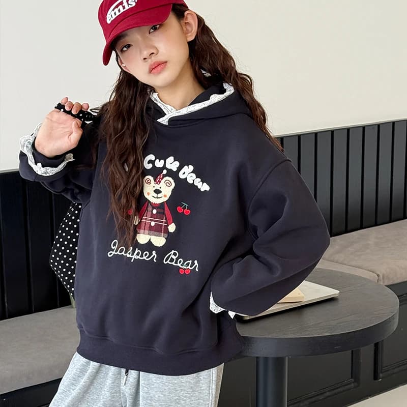 Girls' hoodie 2025 new autumn and winter outfit, big children's lace and lace pullover, children's plush thick hooded top