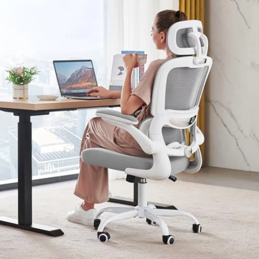 Sedia da ufficio ergonomica, sedia da scrivania in rete per casa e ufficio con ruote, portata 330 libbre, comoda sedia da gaming bianca