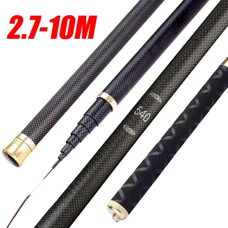 Canna da pesca telescopica per flusso 4.5M/5.4M/6.3M/7.2M/8M/9M/10M Canna da pesca per stagno con serbatoio in carbonio Canna da pesca a mano in fibra dura super leggera