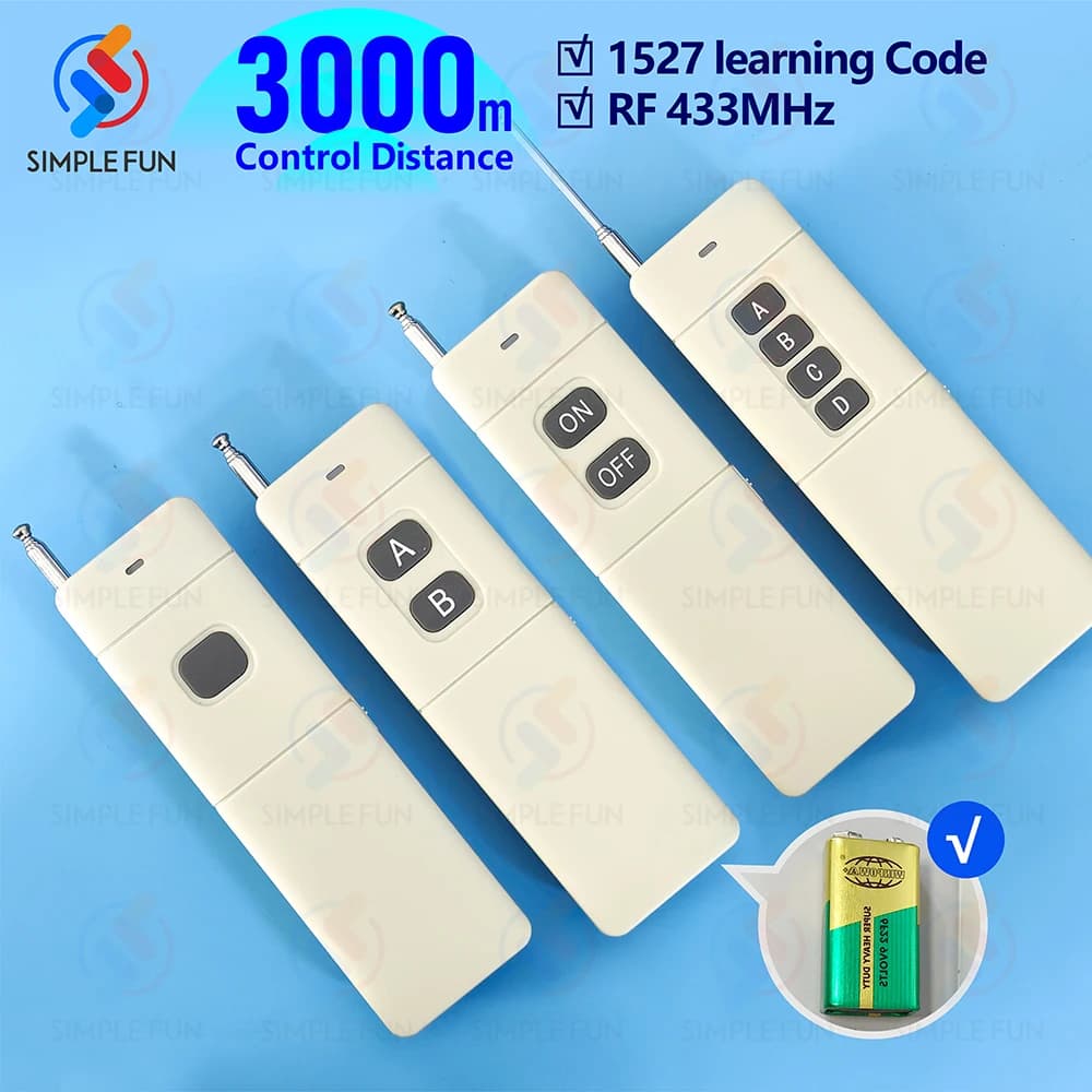 Trasmettitore universale a lunga distanza 433 Mhz 3000 metri Telecomando RF ad alta potenza 1/2/4 CH 1527 Codice di apprendimento Telecomando