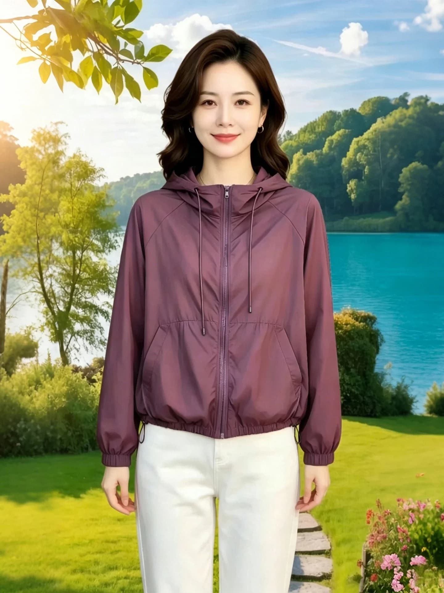 Lightweight Breathable Summer New Arrival Short Zipper Commuter Style Women's Jacket Casual Top with Hood Drawstring