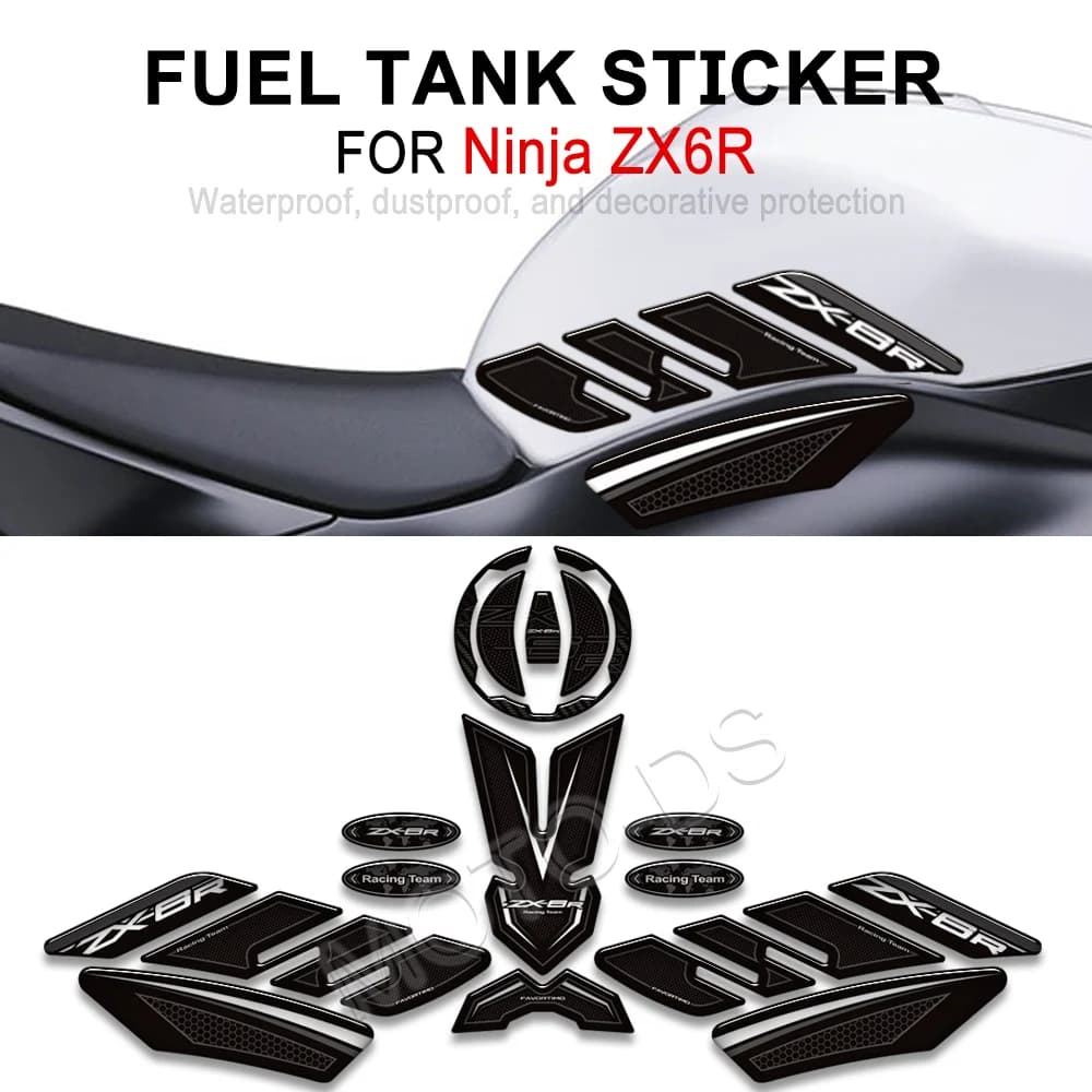 Motorcycle Tank Pad Protector Fit For Ninja ZX6R ZX-6R ZX 6R 3D Epoxy Resin Fuel Cap Decal