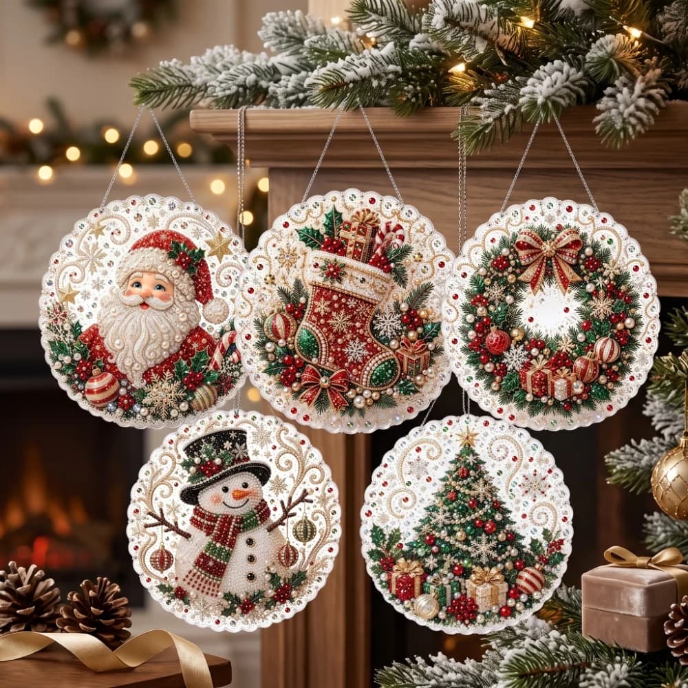 Christmas Pearl Diamond Painting Suncatcher Kit Diy Craft Metal Chain 3d Mixed-sized Pearl Beads Craft Festive Window Wall Decor
